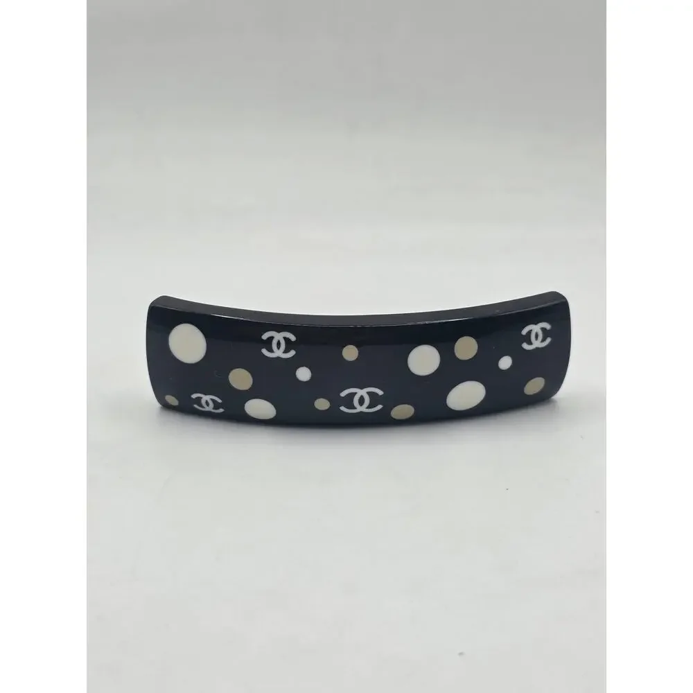 Chanel Black white Polka Dot Interlocking CC Hair Clip - Picture 6 of 14